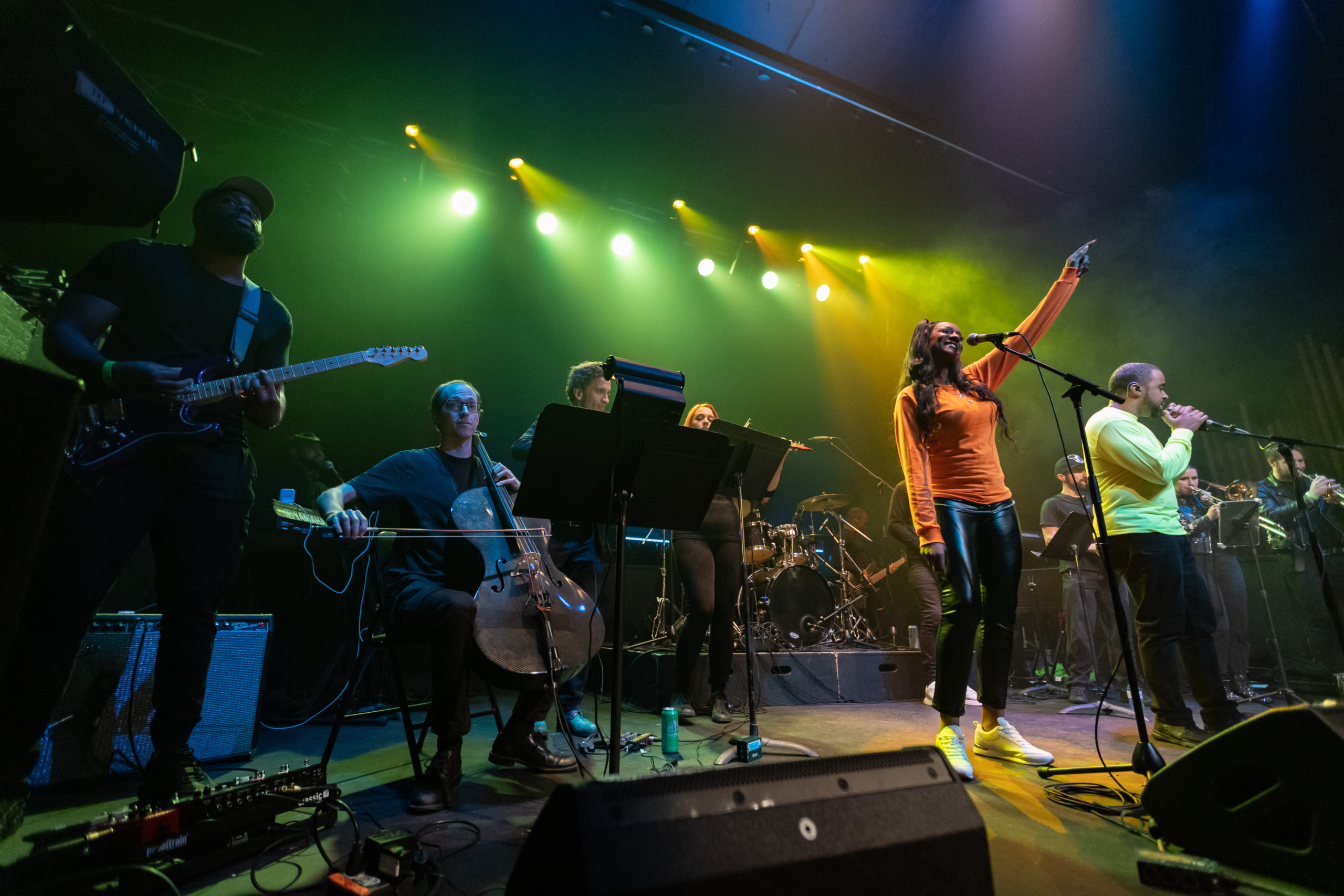 Over a dozen members of the Alternative Orchestra spread over the Rickshaw Theatre's stage