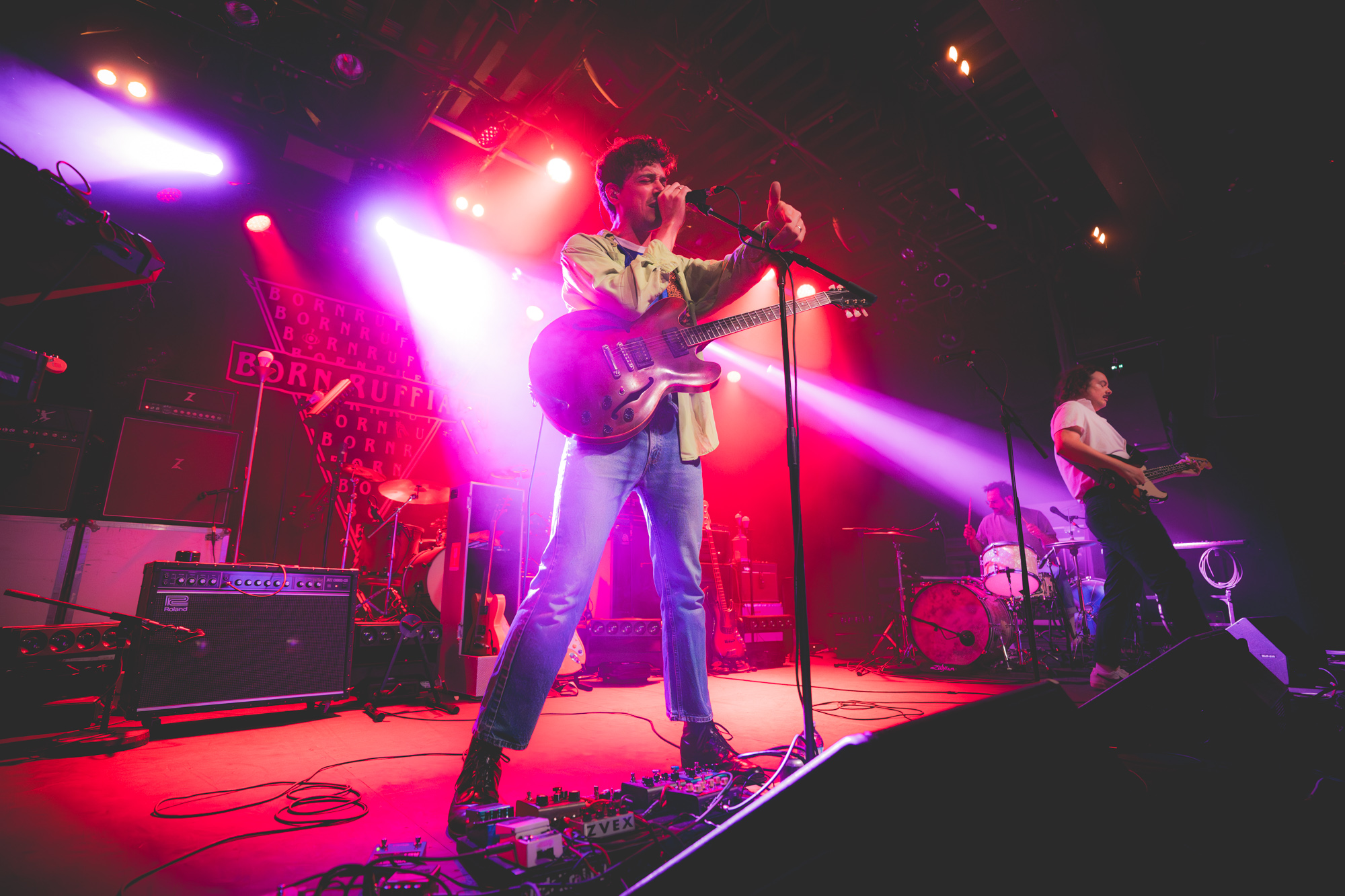 Lead singer of Born Ruffians singing to the crowd at the Commodore Ballroom